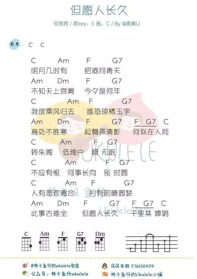 《但愿人长久吉他谱》_邓丽君_C调 图一