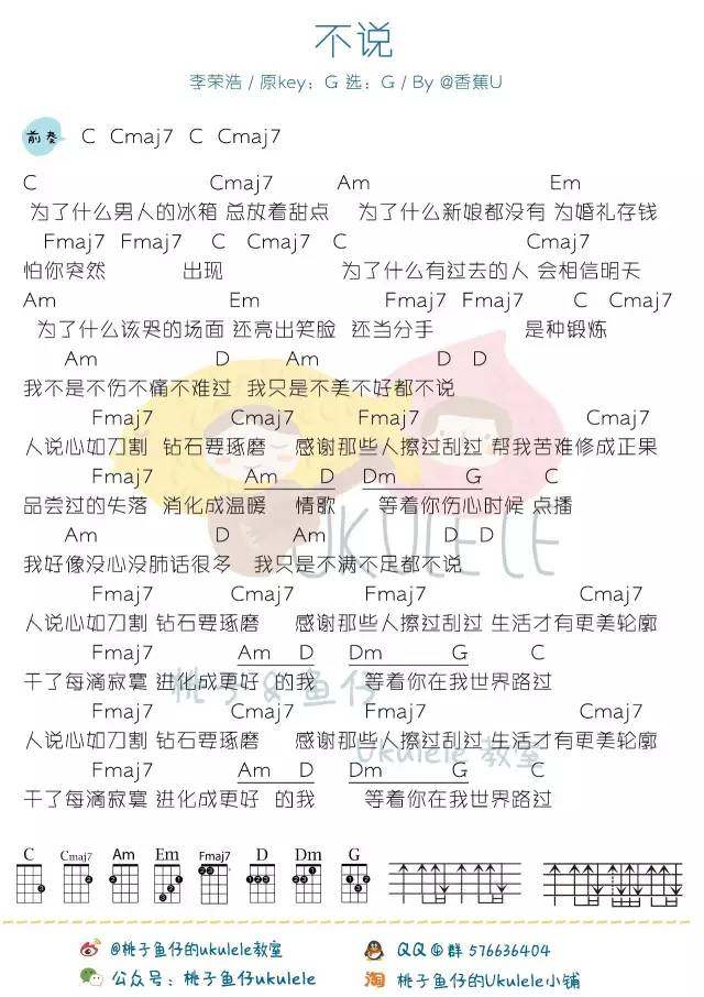 不说吉他谱,原版歌曲,简单C调弹唱教学,六线谱指弹简谱1张图