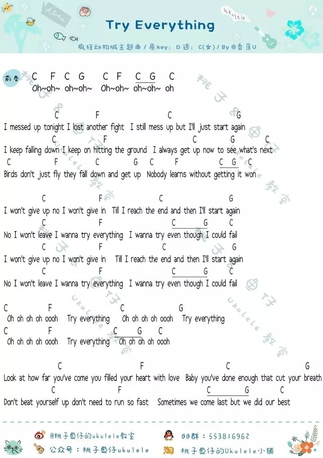 TryEverything吉他谱,原版歌曲,简单C调弹唱教学,六线谱指弹简谱2张图