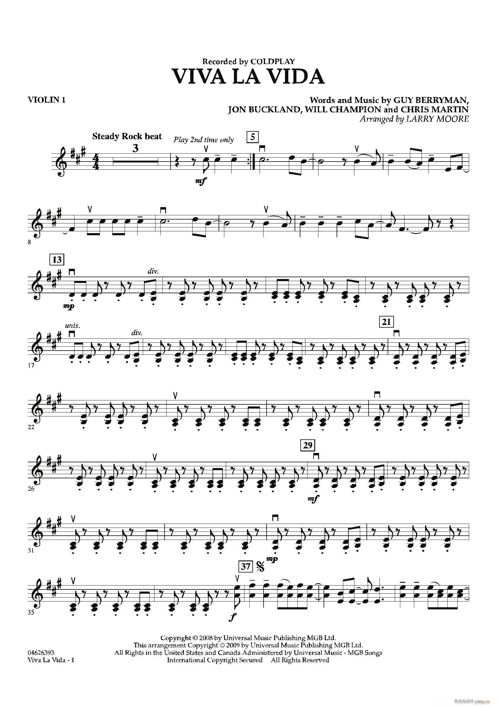 VIVA LA VIDA（第一小提琴分谱）