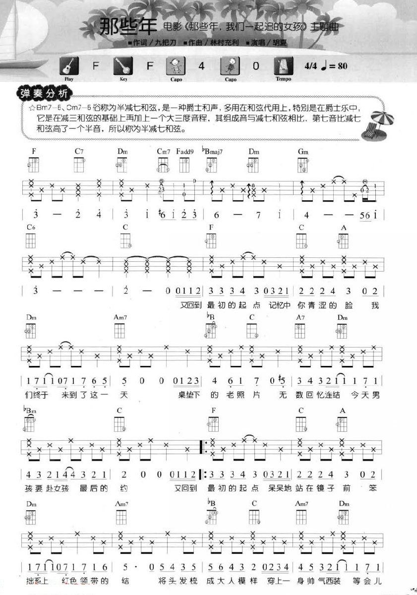 那些年吉他谱,原版歌曲,简单F调弹唱教学,六线谱指弹简谱2张图