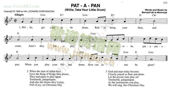 149.PAT-A-PAN简谱小提琴版,新手独奏曲谱高清五线谱