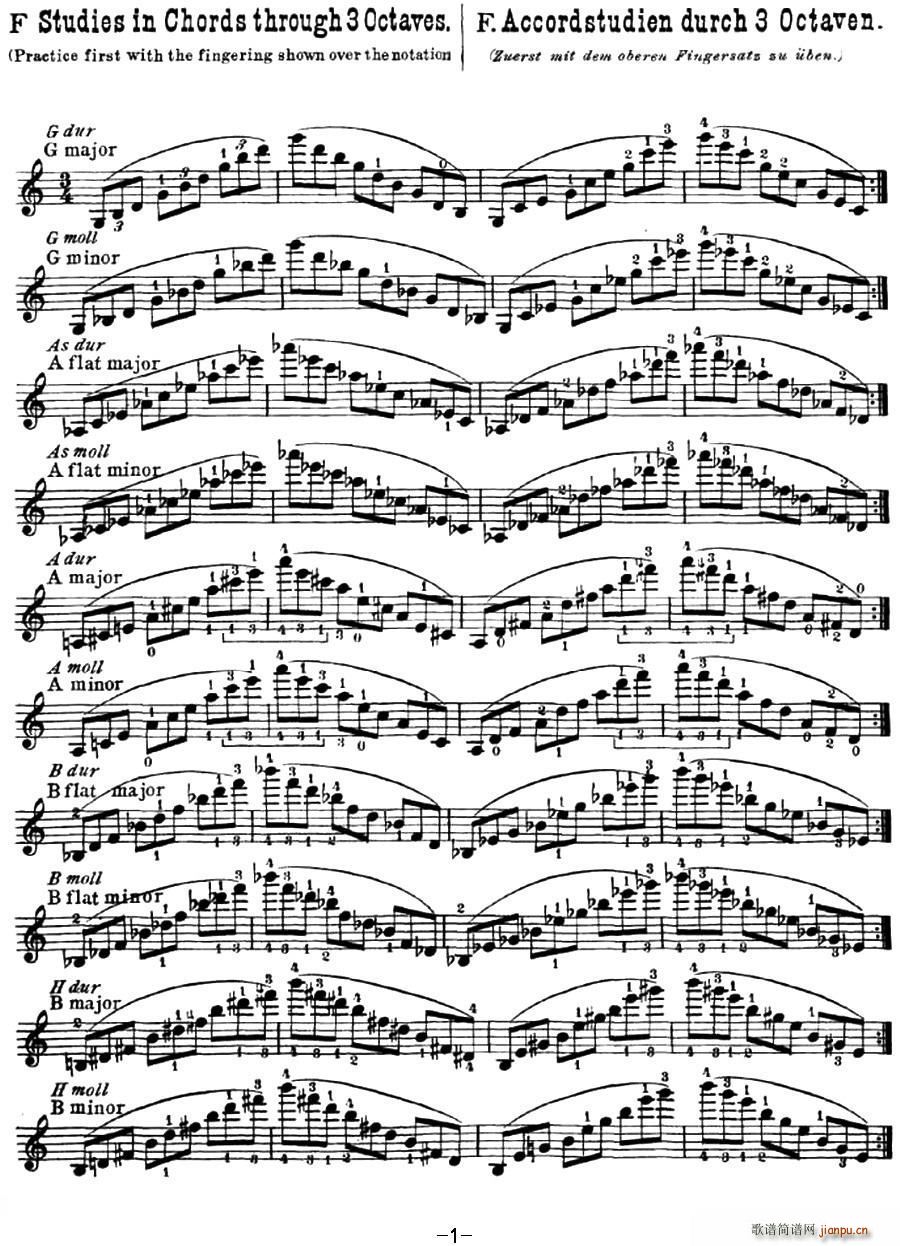 小提琴音阶练习 作品32简谱小提琴版,五线谱,入门独奏曲谱完整版