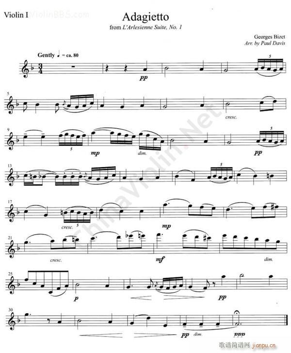 ADAGIETTO FROM L`ARLESIESIENNE SUITE No 1 第一小提琴