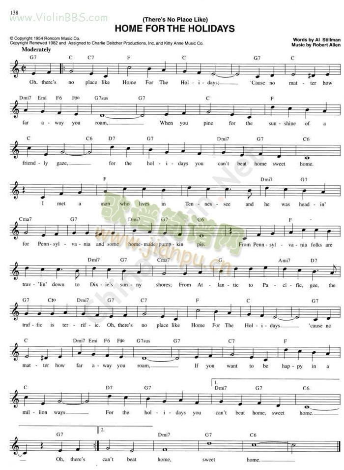 .HOMEFORTHEHOLDAYS简谱小提琴版,新手独奏曲谱曲子五线谱