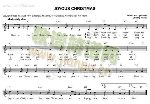 109.JOYOUSCHRISTMAS简谱小提琴版,新手独奏曲谱图片五线谱