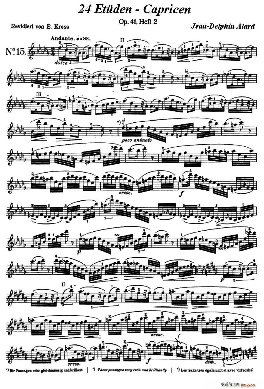 让德尔菲阿拉尔-12首隨想练习曲之15简谱小提琴版,入门独奏曲谱图片五线谱