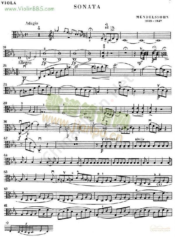 门德尔松《SONATA》中提简谱小提琴版, I.新手独奏曲谱高清五线谱