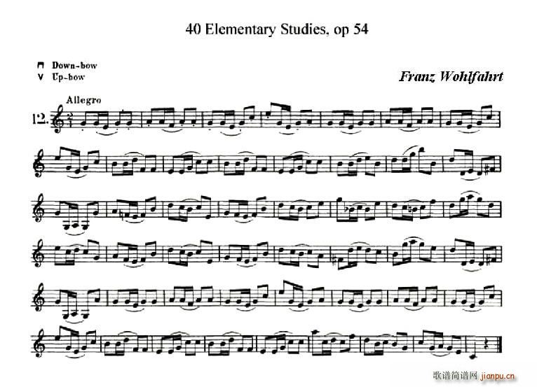 40首小提琴初级技巧练习曲之12简谱小提琴版,五线谱,新手独奏曲谱曲子