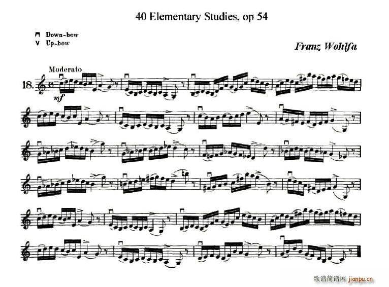 40首小提琴初级技巧练习曲之18简谱小提琴版,五线谱,初学者独奏曲谱完整版