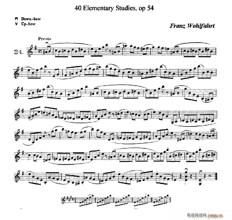 40首小提琴初级技巧练习曲之24简谱小提琴版,五线谱,入门独奏曲谱完整版
