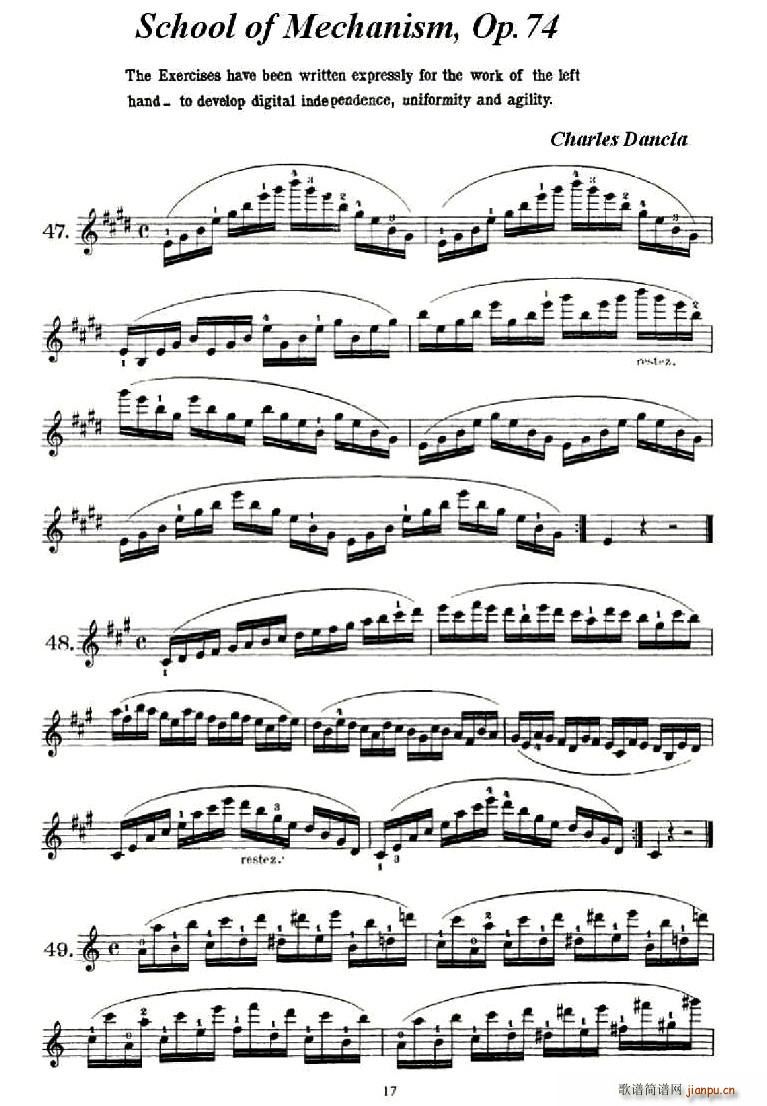 SchoolofMechanism,Op.74简谱小提琴版,技巧练习47——50新手独奏曲谱完整版五线谱