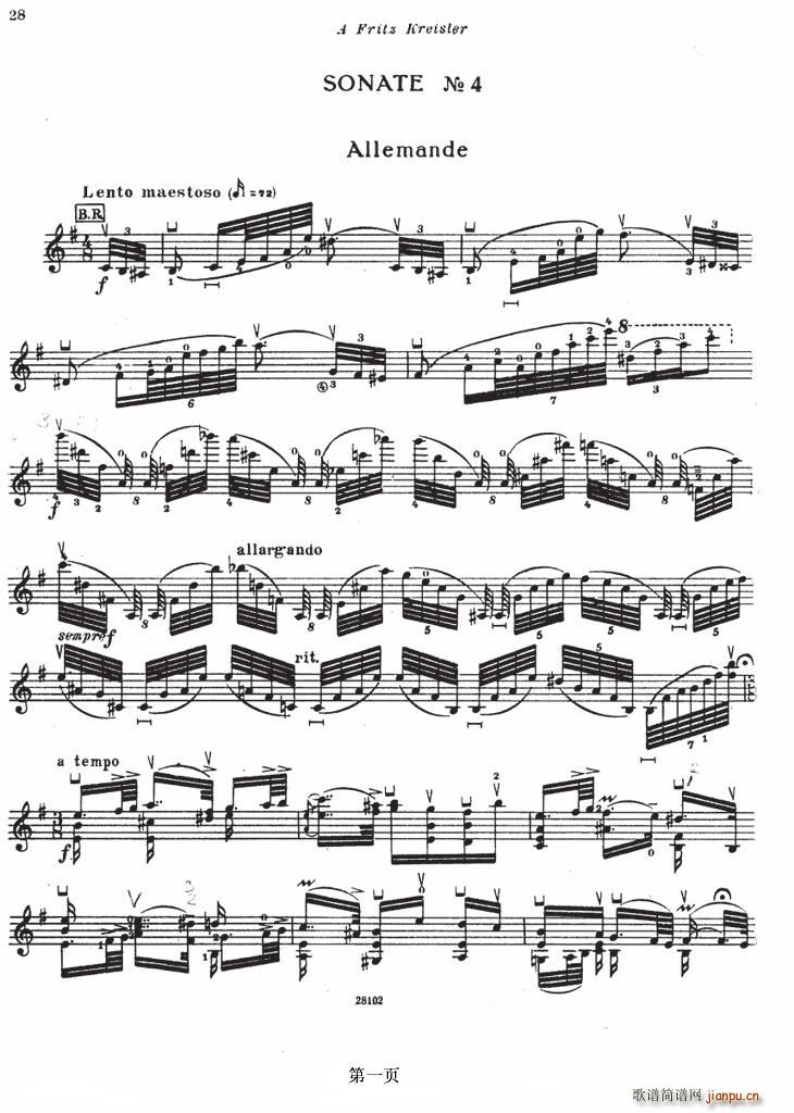 SONATENo4简谱小提琴版,伊萨伊奏鸣曲初学者独奏曲谱曲子五线谱