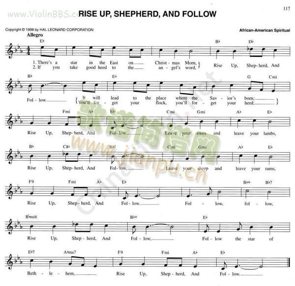 Rise Up Shepherd and Follow简谱小提琴版,五线谱,入门独奏曲谱图片