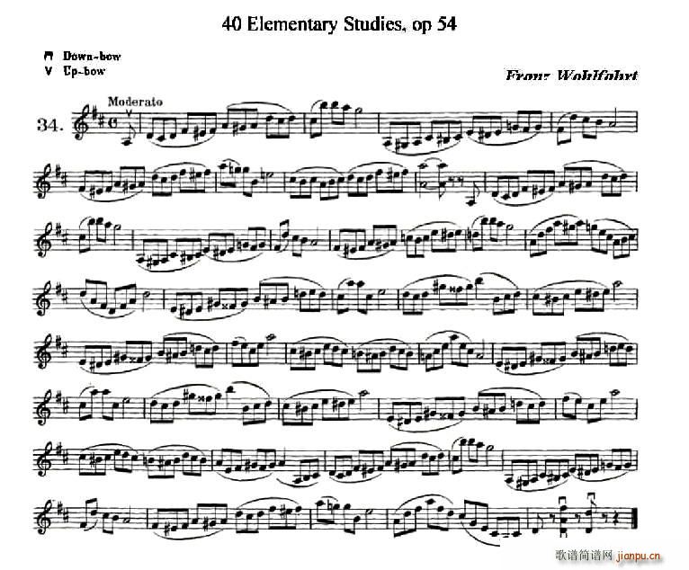 40首初级技巧练习曲之34简谱小提琴版,初学者独奏曲谱曲子五线谱