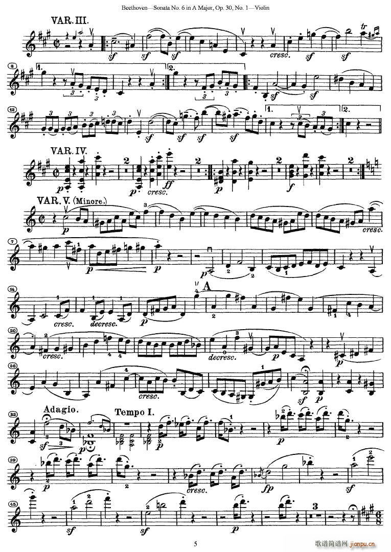 Sonata No.6 in A Major，Op.30，No.1（第六号小提琴奏鸣曲A大调op.）