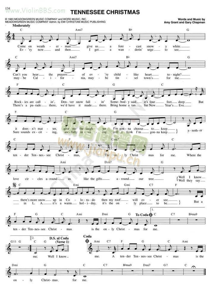 TENNESSEE CHRISTMAS简谱小提琴版,五线谱,初学者独奏曲谱曲子