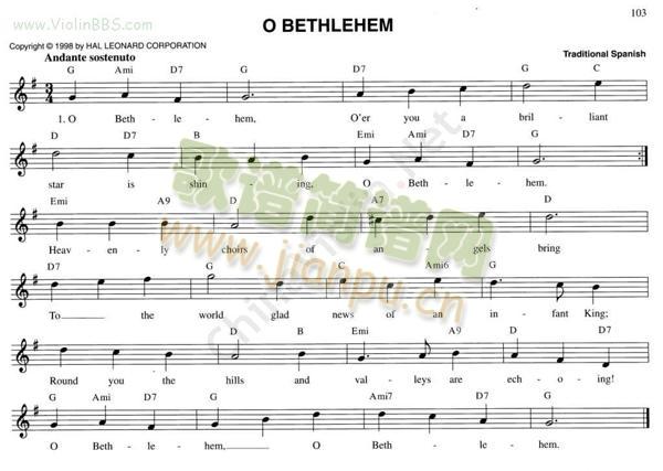 133.O BETHLEHEM简谱小提琴版,五线谱,入门独奏曲谱曲子