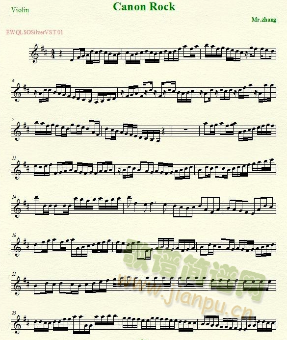 卡农摇滚版乐谱简谱小提琴版,入门独奏曲谱曲子五线谱