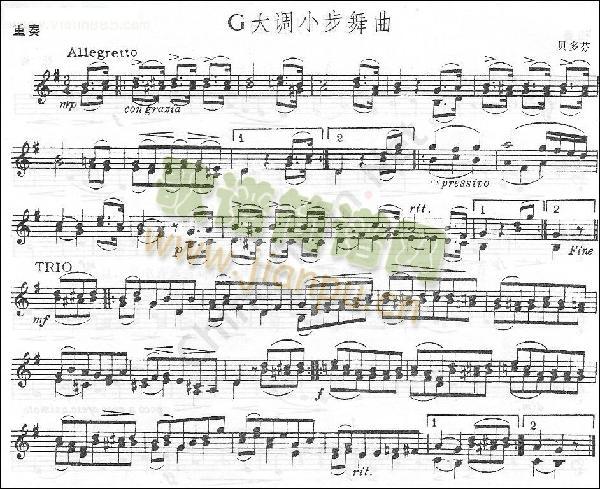 贝多芬《G大调小步舞曲》重奏曲简谱小提琴版,五线谱,新手独奏曲谱曲子