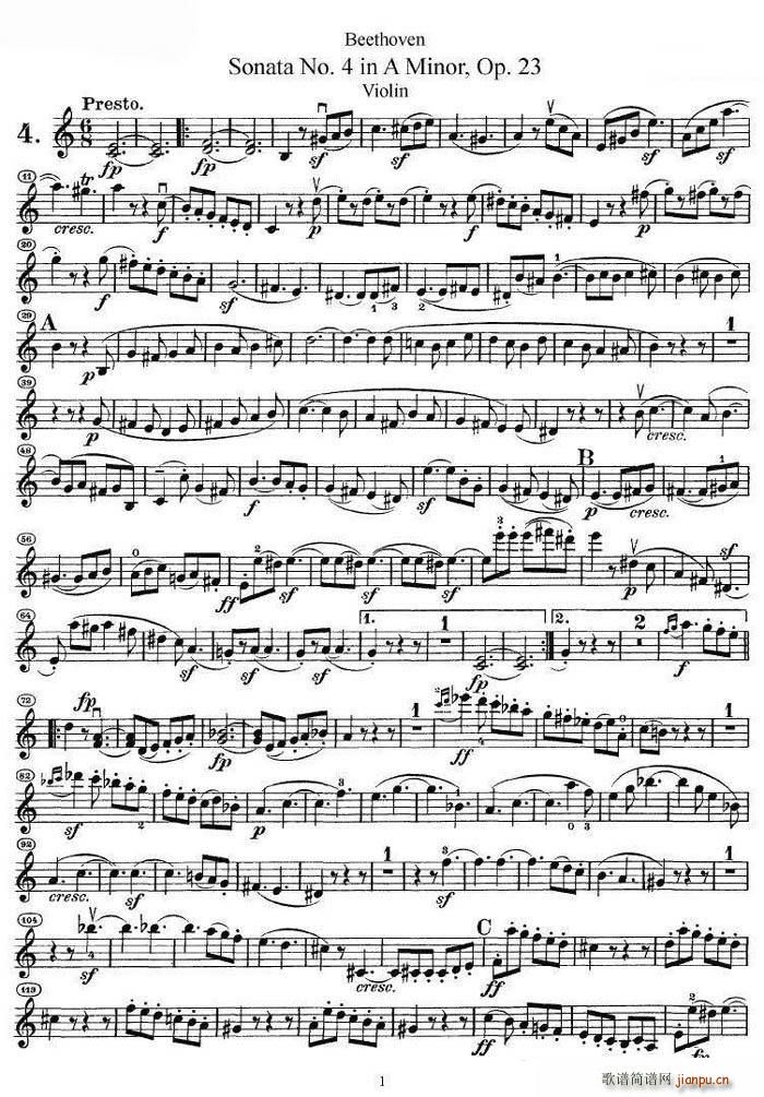贝多芬第四号小提琴奏鸣曲a小调op.23