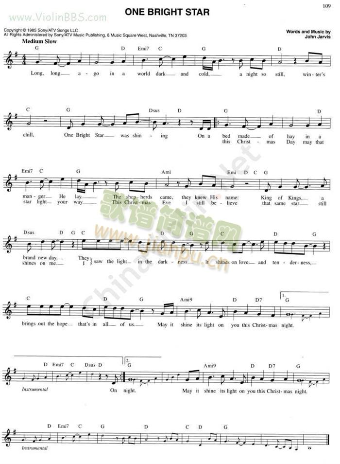 145.ONE BRIGHT STAR简谱小提琴版,五线谱,入门独奏曲谱曲子