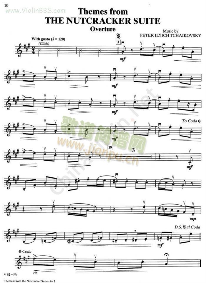 5.THEMES FROM THE NUTCRACKER SUITE OVERTURE 小提琴简谱小提琴版,五线谱,初学者独奏曲谱完整版