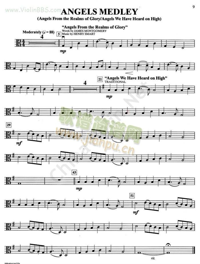4.ANGELS MEDLEY 中提琴简谱小提琴版,五线谱,入门独奏曲谱高清