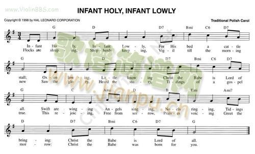 97.INFANT HOLY,INFANT LOWLY简谱小提琴版,五线谱,初学者独奏曲谱完整版