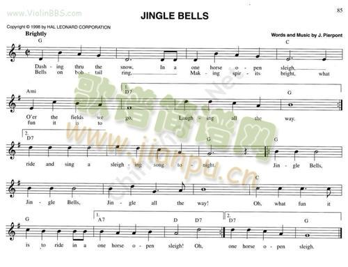 110.JINGLE BELLS简谱小提琴版,五线谱,入门独奏曲谱高清