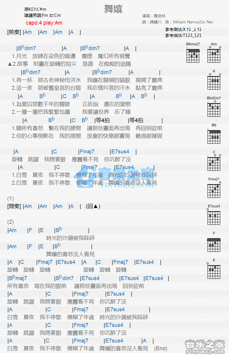 《舞娘吉他谱》_蔡依林_C调 图一