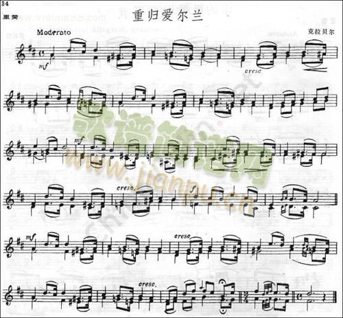 克拉尔《重归爱尔兰》简谱小提琴版,五线谱,初学者独奏曲谱图片
