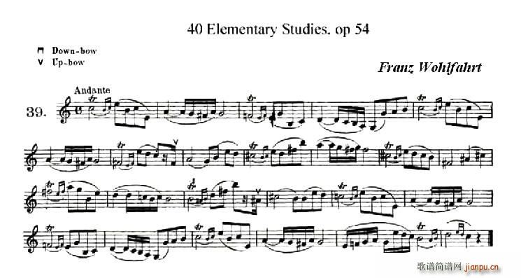 40首初级技巧练习曲之39简谱小提琴版,入门独奏曲谱图片五线谱