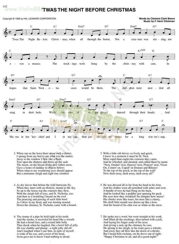 `TWASTHENIGHTBEFORECHRISTMAS简谱小提琴版,入门独奏曲谱图片五线谱