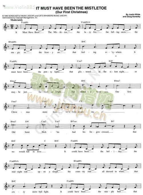 94.ITMUSTHAVEBEENTHEMISTLETOE简谱小提琴版,新手独奏曲谱曲子五线谱