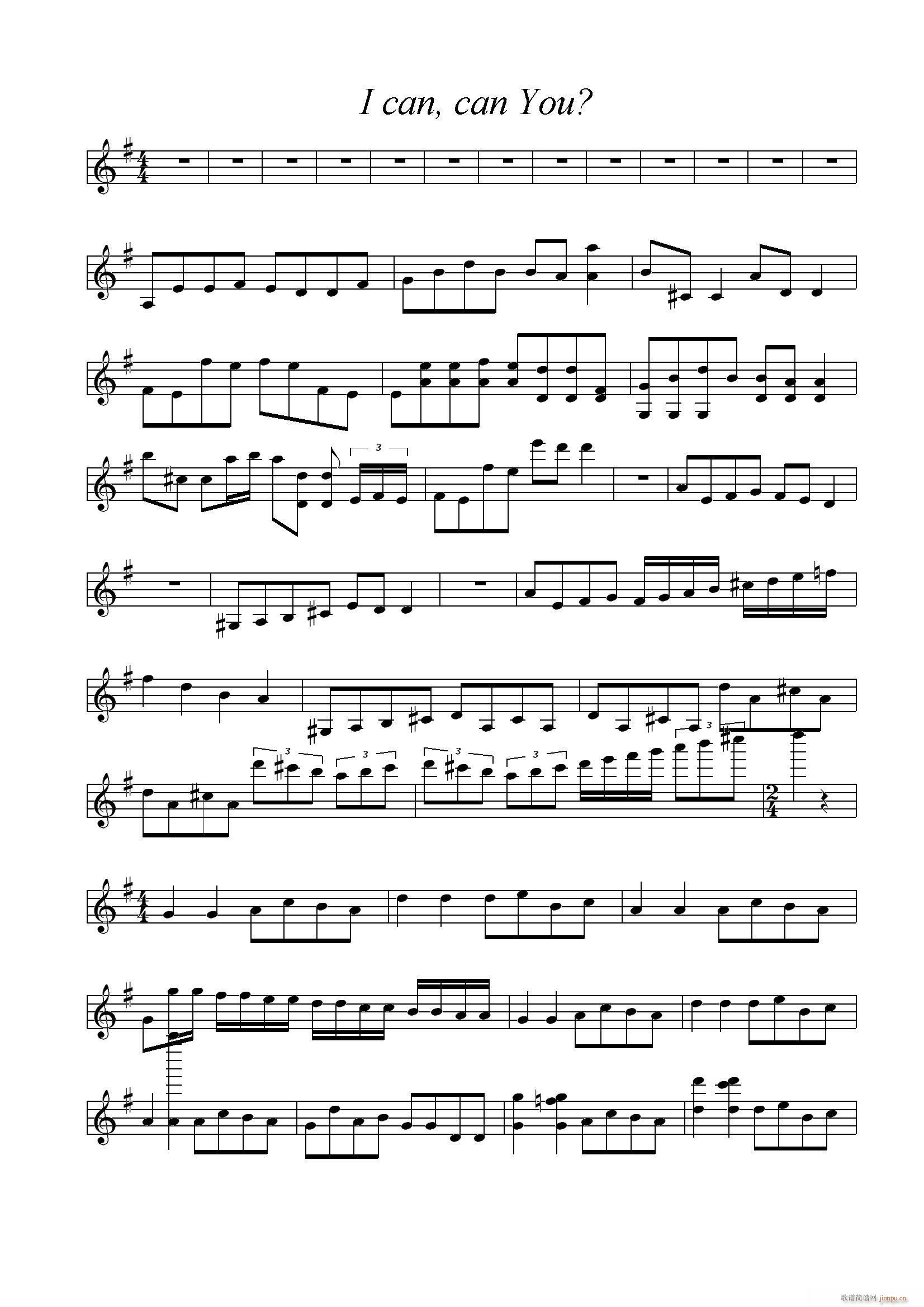 I can can you简谱小提琴版,五线谱,新手独奏曲谱高清
