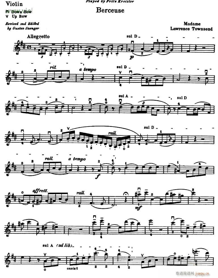 BERCEUSE简谱小提琴版,五线谱,初学者独奏曲谱完整版