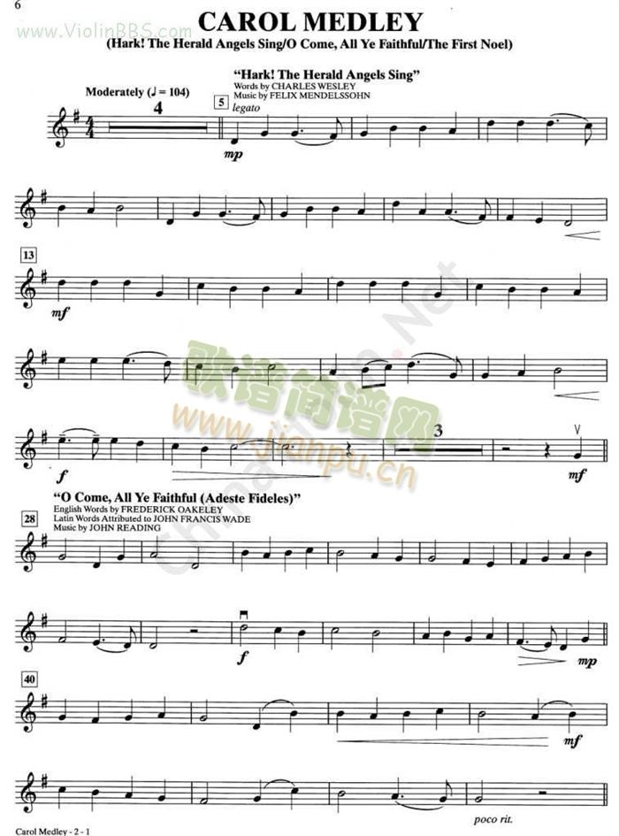 2.CAROLMEDLEY简谱小提琴版,新手独奏曲谱高清五线谱