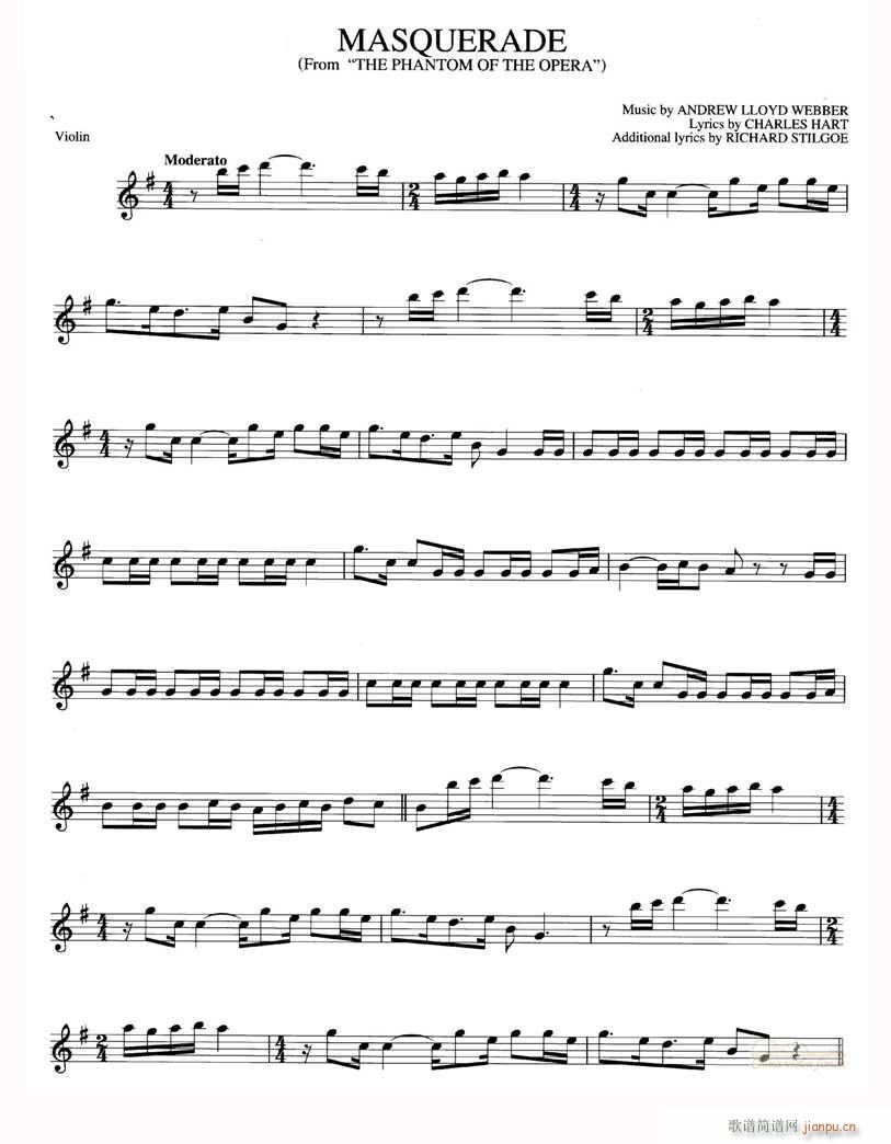 MASQUERADE简谱小提琴版,五线谱,新手独奏曲谱完整版