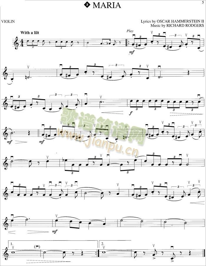 仙乐中《MARIA》简谱小提琴版,新手独奏曲谱曲子五线谱