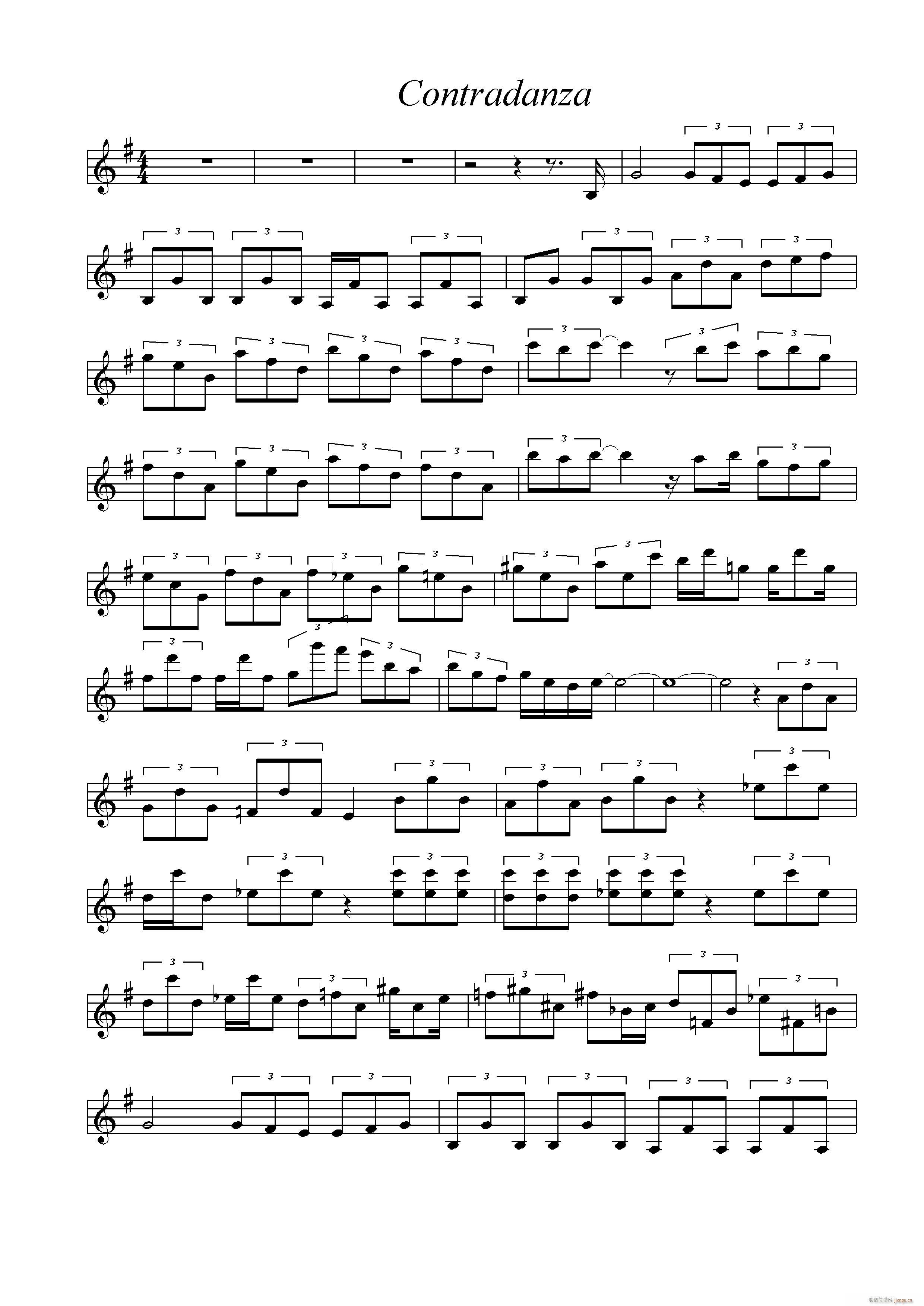Contradanza简谱小提琴版,五线谱,入门独奏曲谱高清