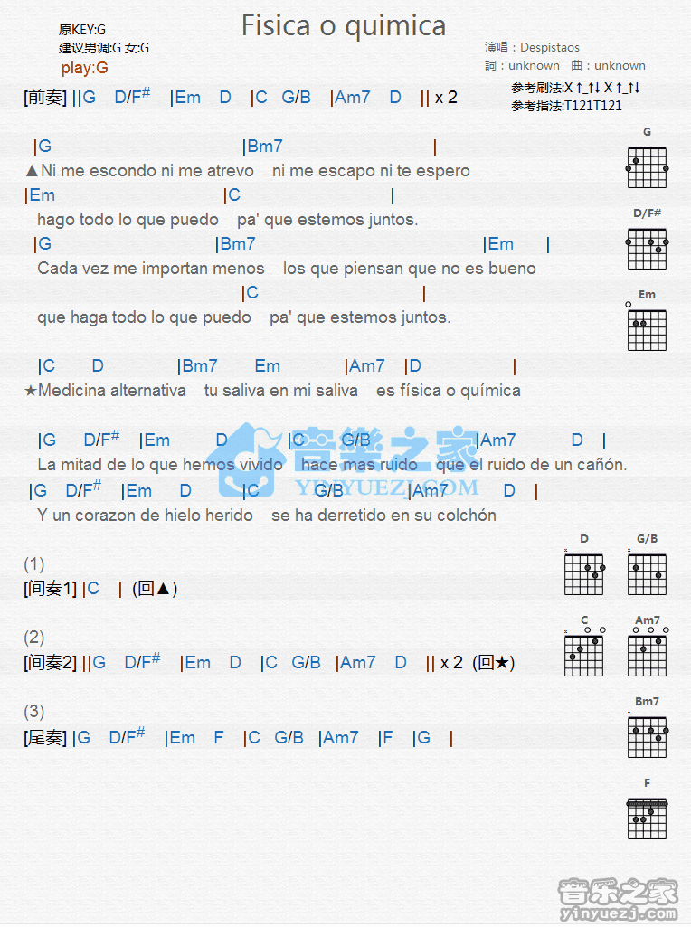 《Fisica o Quimica吉他谱》_Despistaos_G调 图一