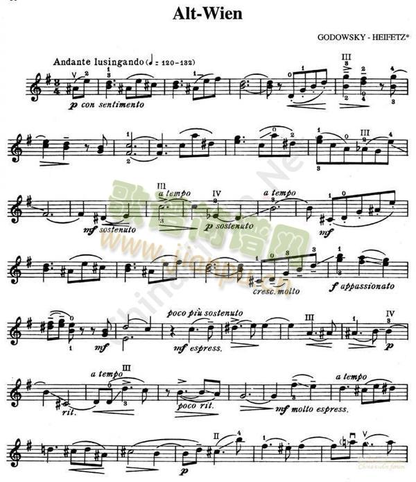 海菲茨-Godowsky《Alt-Wien》简谱小提琴版,初学者独奏曲谱曲子五线谱