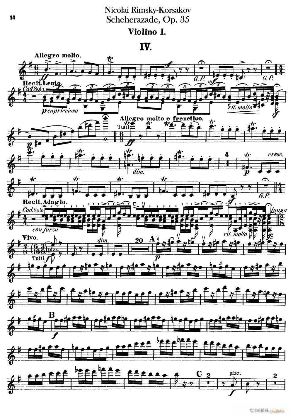 ScheherazadeOp 35简谱小提琴版,五线谱,入门独奏曲谱曲子
