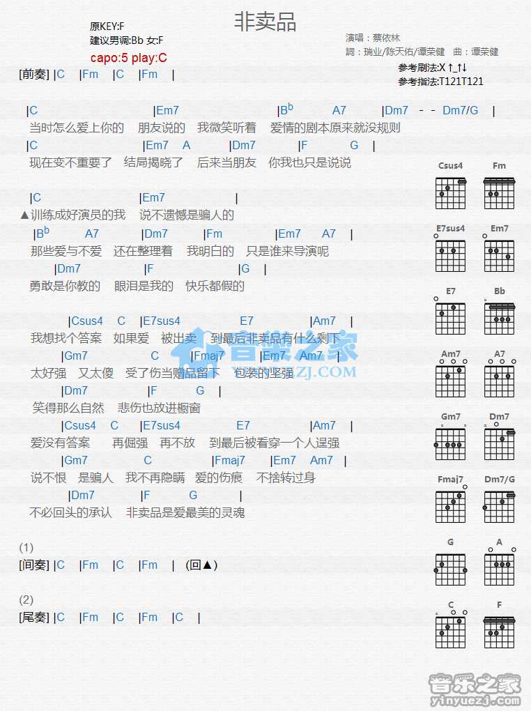 《非卖品吉他谱》_蔡依林_C调 图一