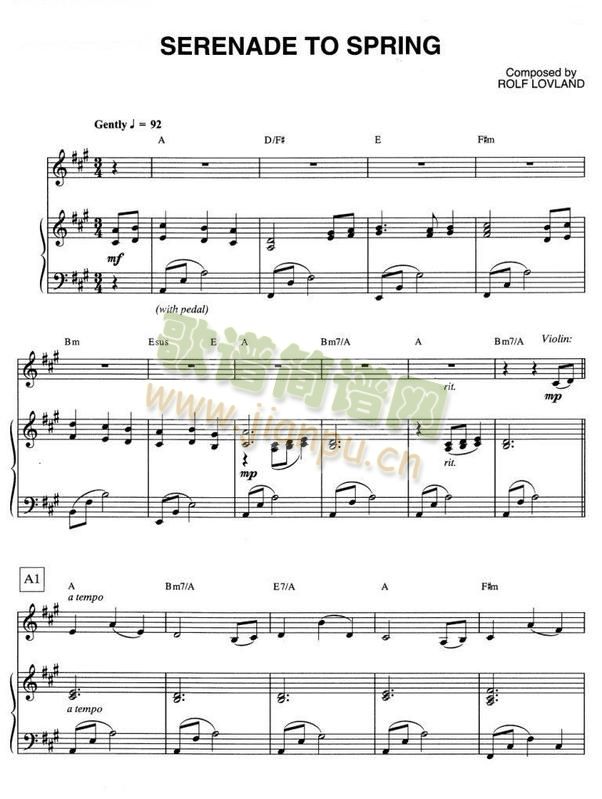 SERENADETOSPRING简谱小提琴版,入门独奏曲谱高清五线谱