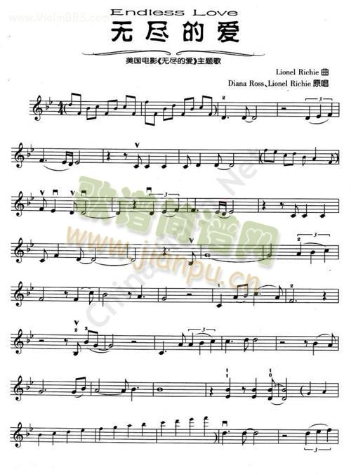 《ENDLESSLOVE》电影主题曲简谱小提琴版,初学者独奏曲谱完整版五线谱