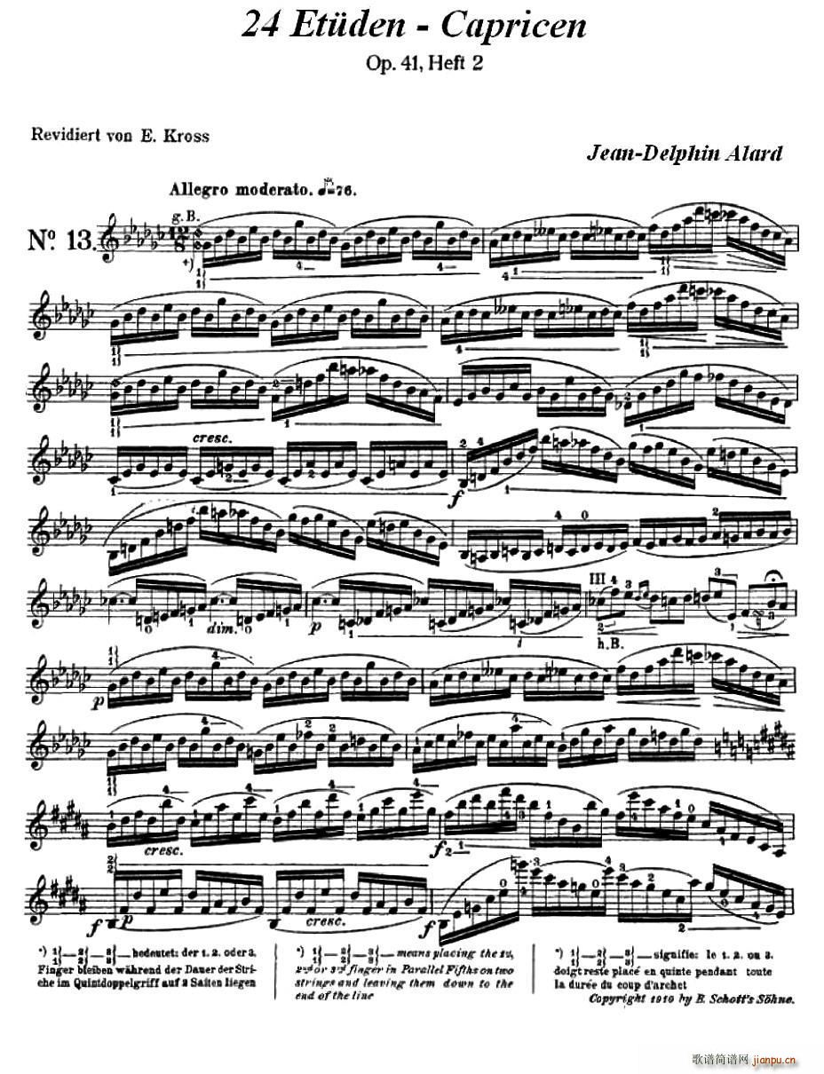 让 德尔菲 阿拉尔-12首小提琴隨想练习曲之13简谱小提琴版,五线谱,初学者独奏曲谱完整版