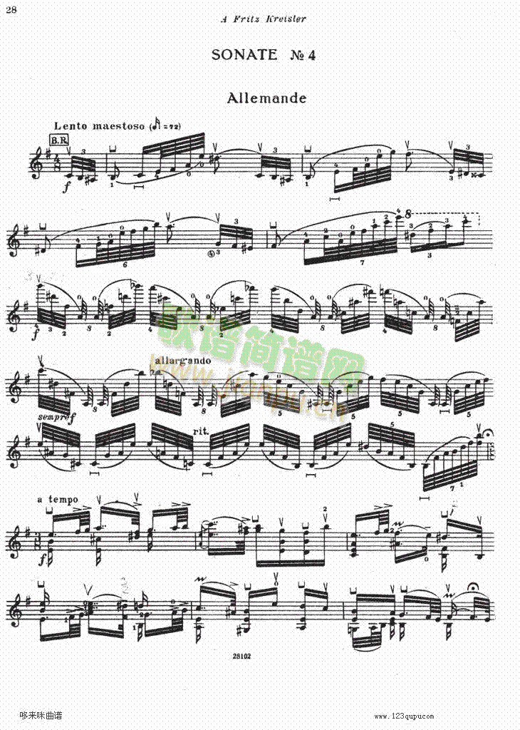 伊萨伊奏鸣曲简谱小提琴版,sonate No4初学者独奏曲谱完整版五线谱