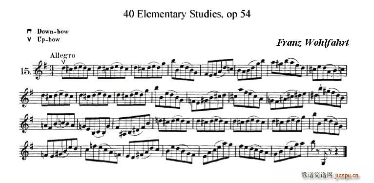 40首初级技巧练习曲之15简谱小提琴版,初学者独奏曲谱图片五线谱